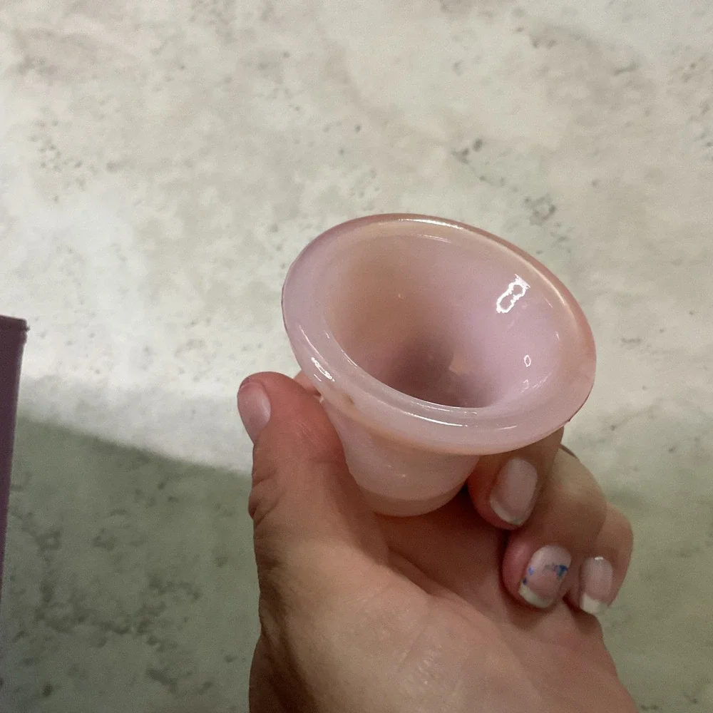 Vintage Pink Slag Glass Bell Figurine Decorative Opaque Swirl Glass Ornament